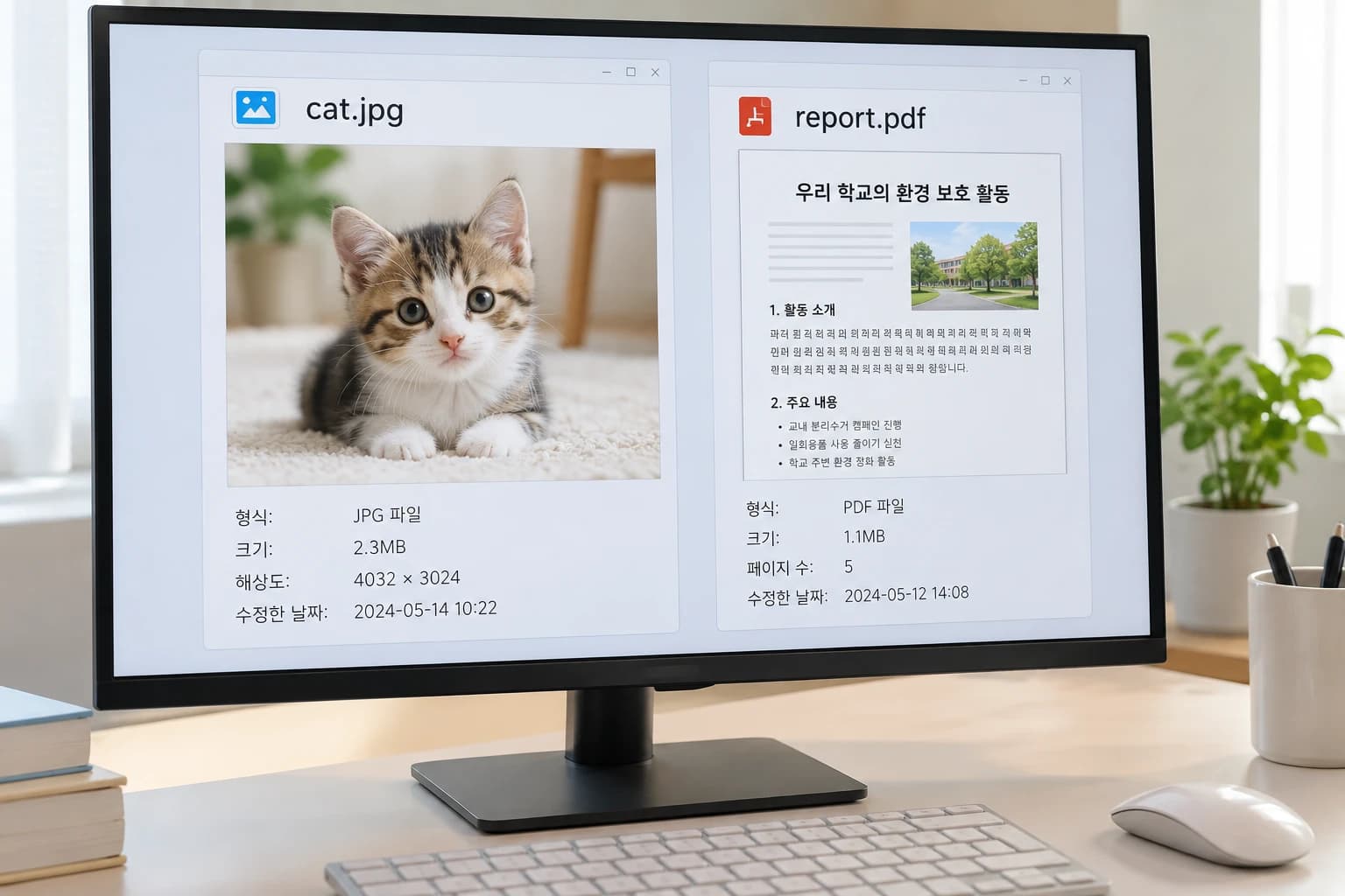 파일 이름 끝의 글자와 내용 미리보기