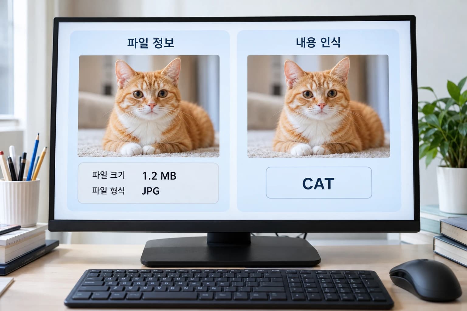 같은 고양이 사진의 파일 정보와 내용 구분 결과